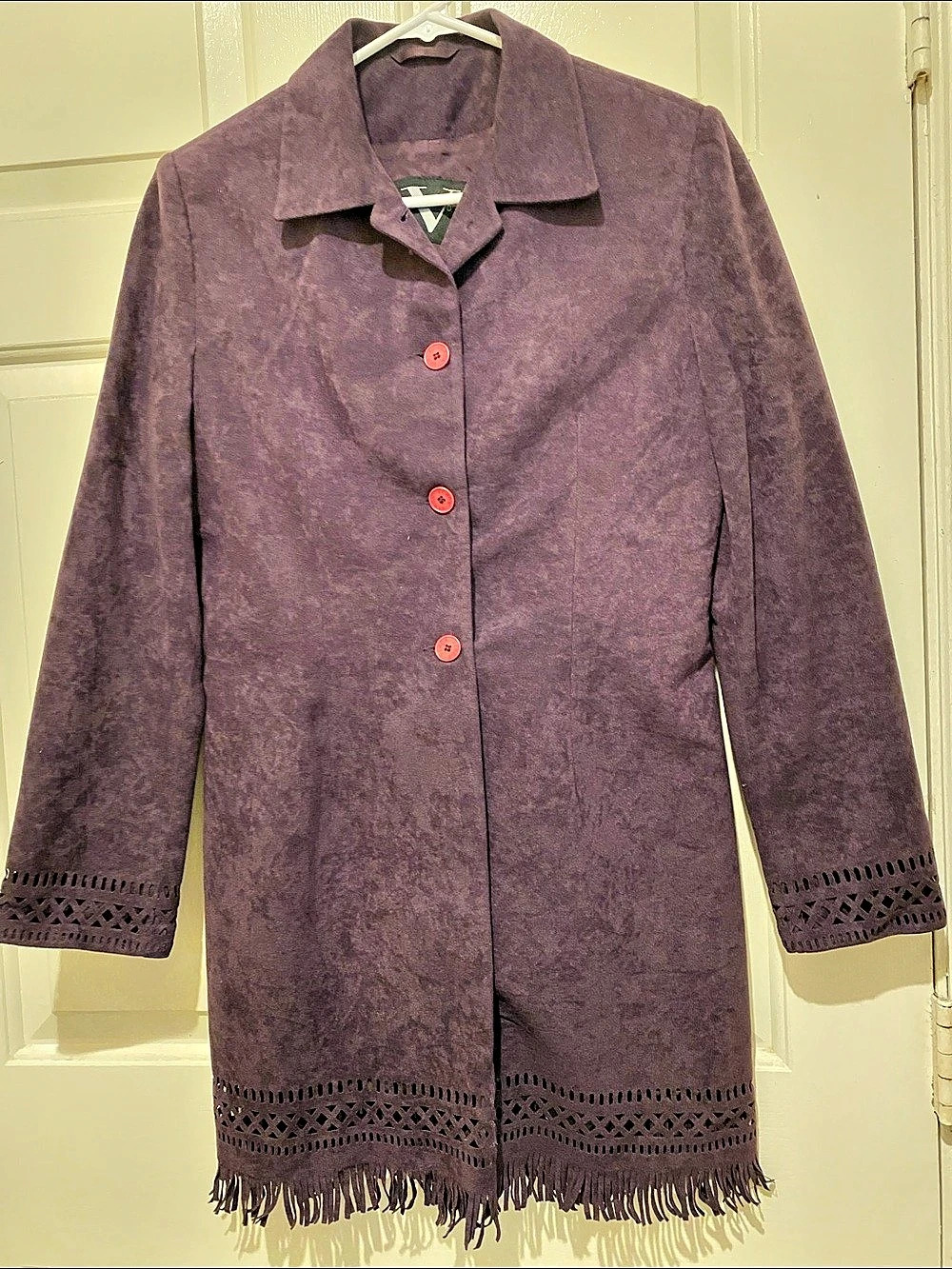 Purple Fringe Hem Coat Like New